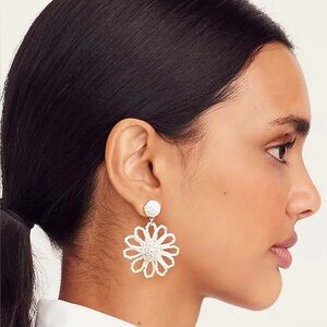 NWT J. Crew White Statement Floral Drop Earrings